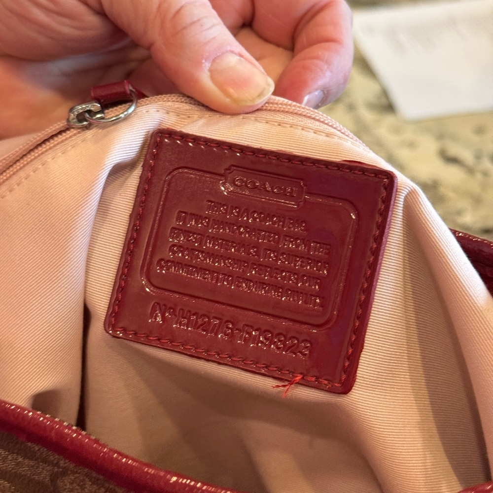 Coach Signature Canvas Shoulder Bag - Red and Brown - Picture 3 of 7